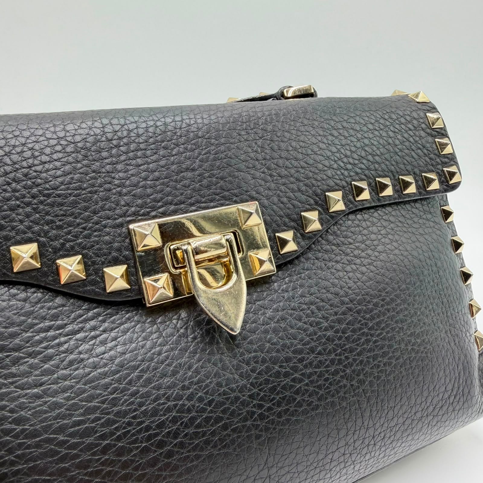 Valentino Black Leather Rockstud Top Handle Bag
