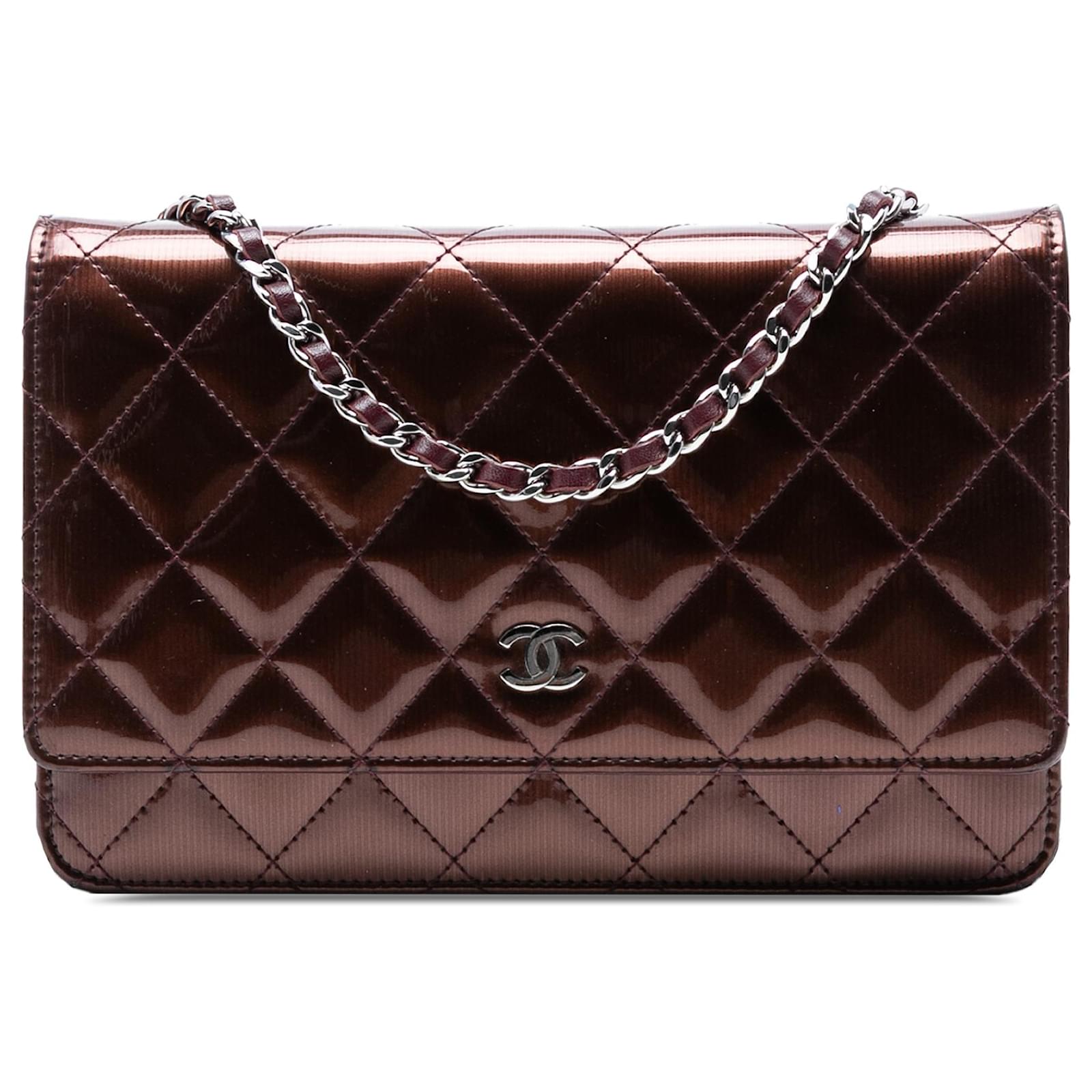 Chanel Quilted Patent Leather Wallet On Chain