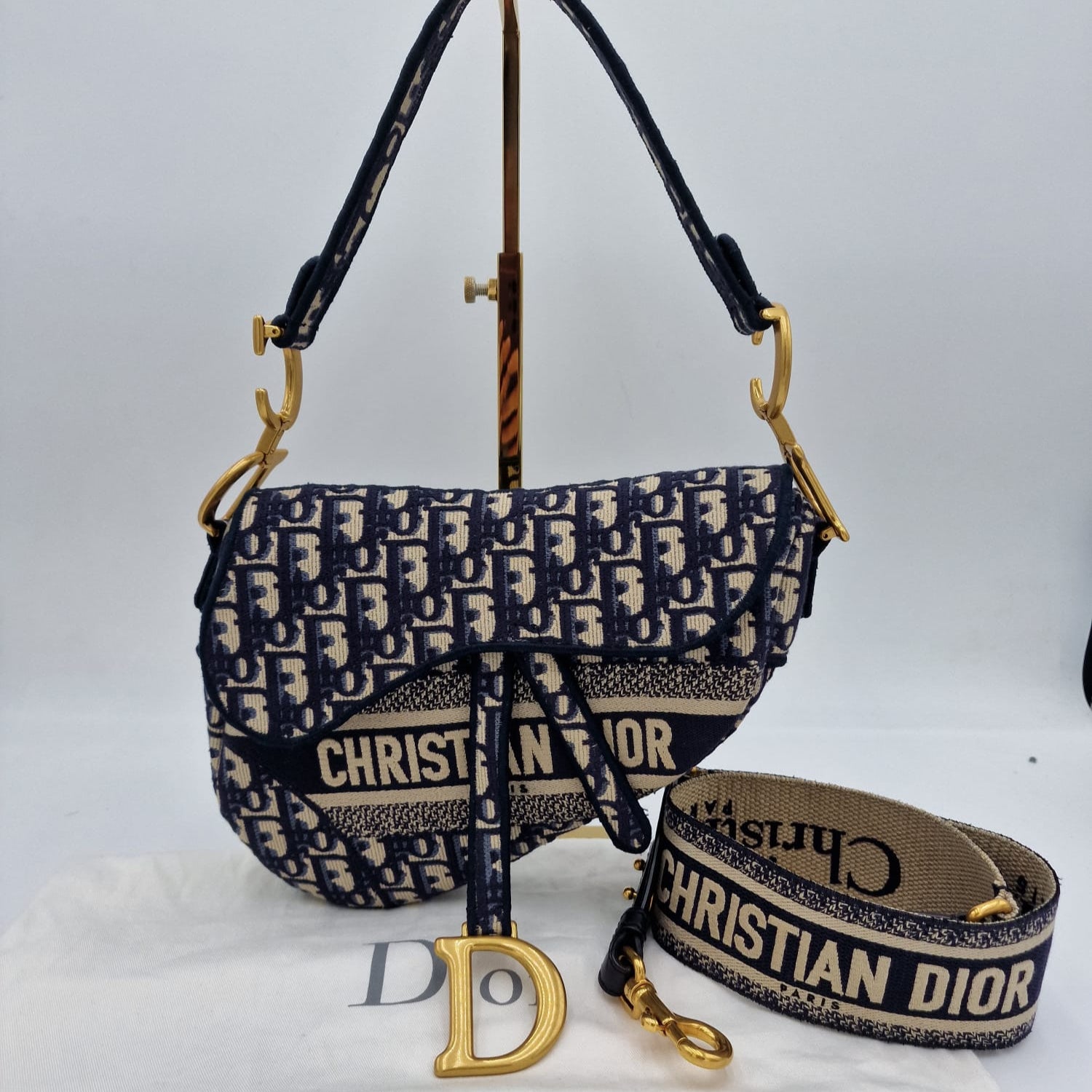 Dior Saddle Bag Blue Oblique Embroidery