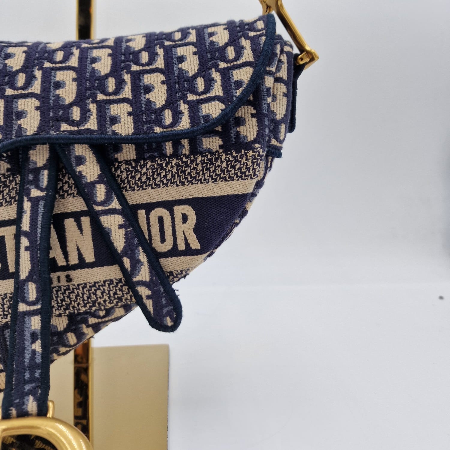 Dior Saddle Bag Blue Oblique Embroidery