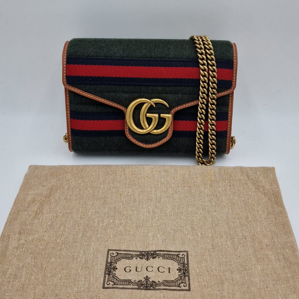 Gucci GG Marmont Striped Wool and Leather