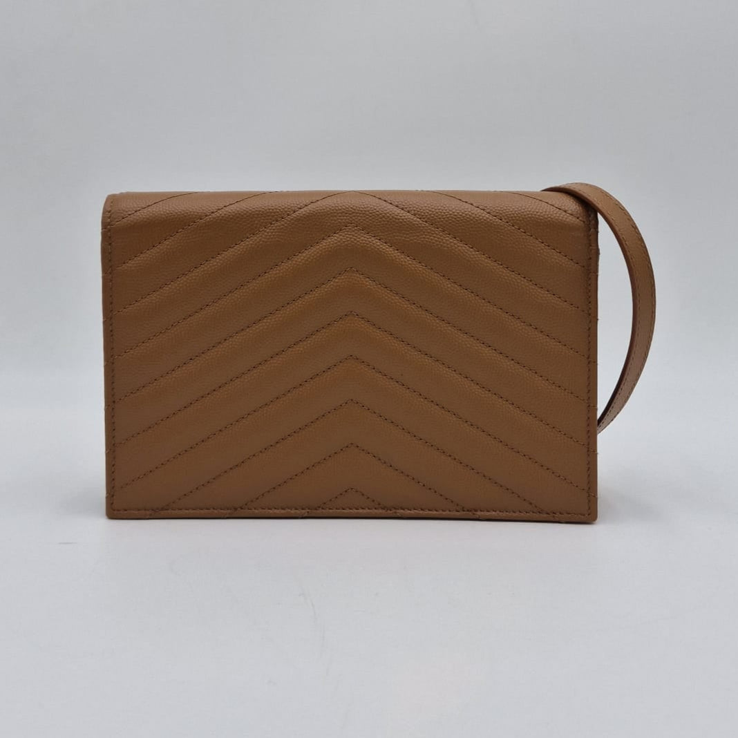 Saint Laurent Cassandre Matelassé Chain Wallet Beige