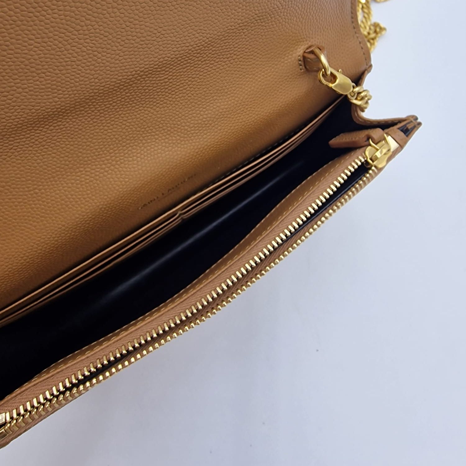 Saint Laurent Cassandre Matelassé Chain Wallet Beige