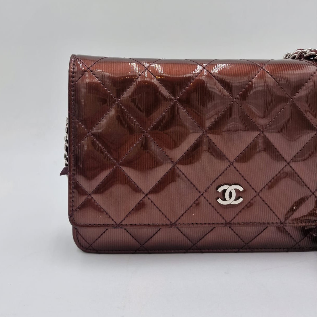 Chanel Quilted Patent Leather Wallet On Chain