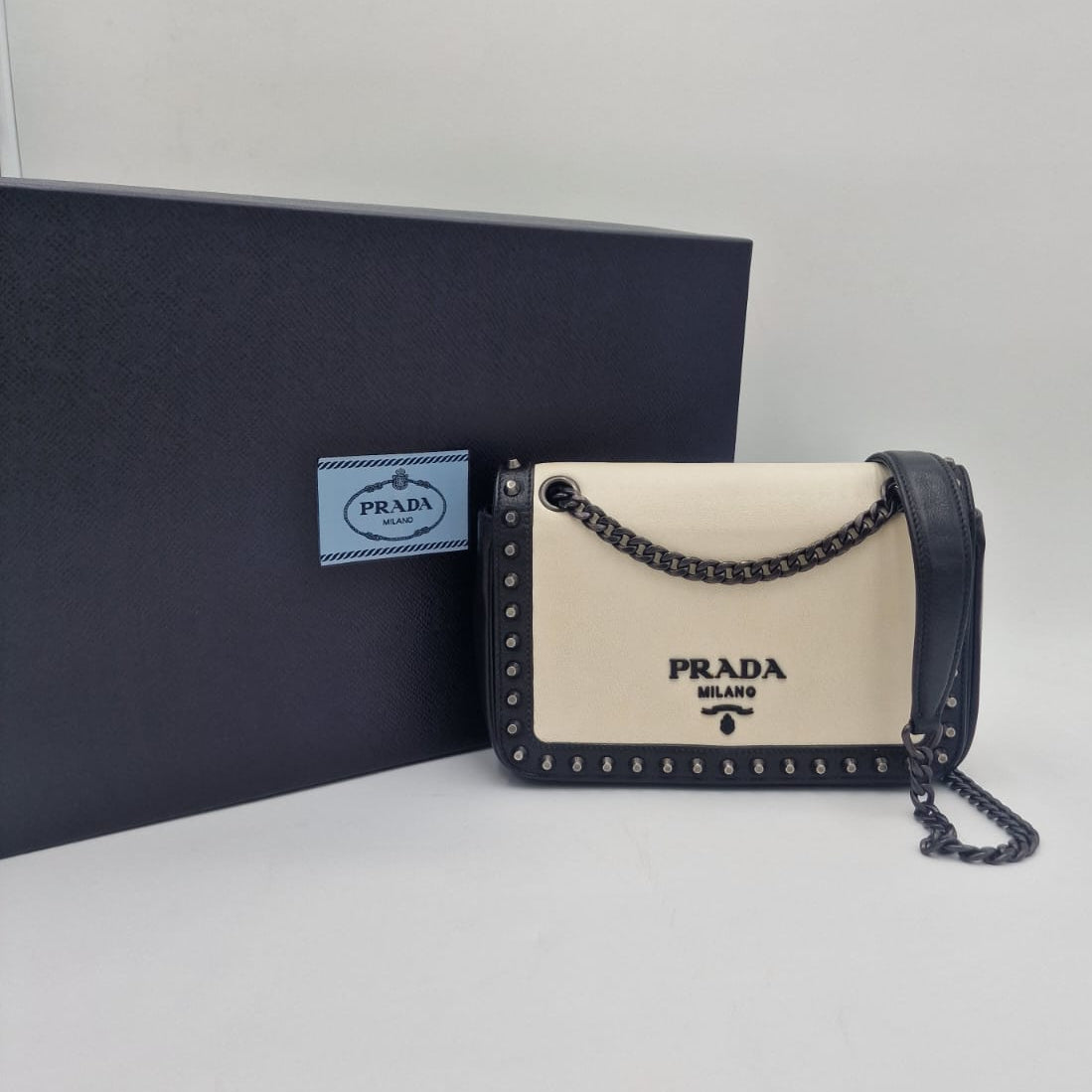 Prada Glace Calfskin Studded Crossbody Bag