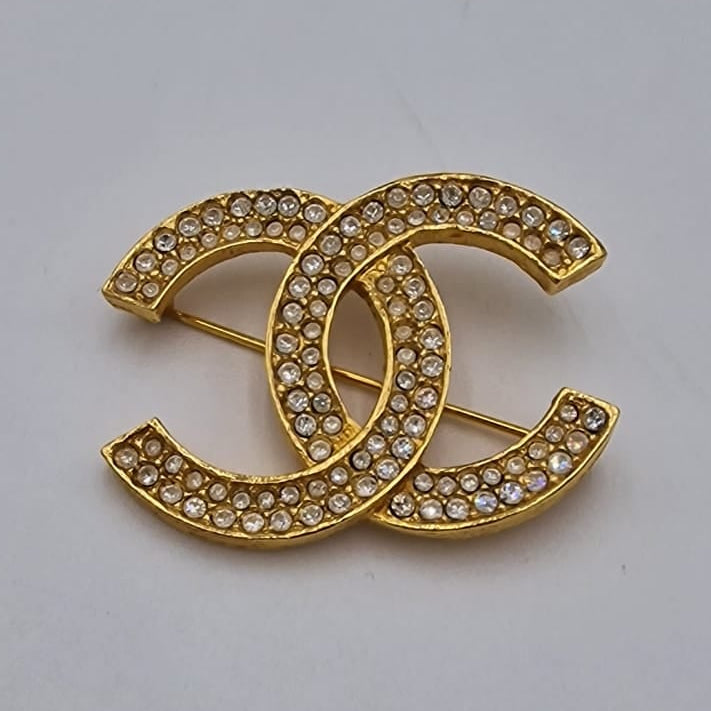 Chanel Strass Gold Gold CC Brooch