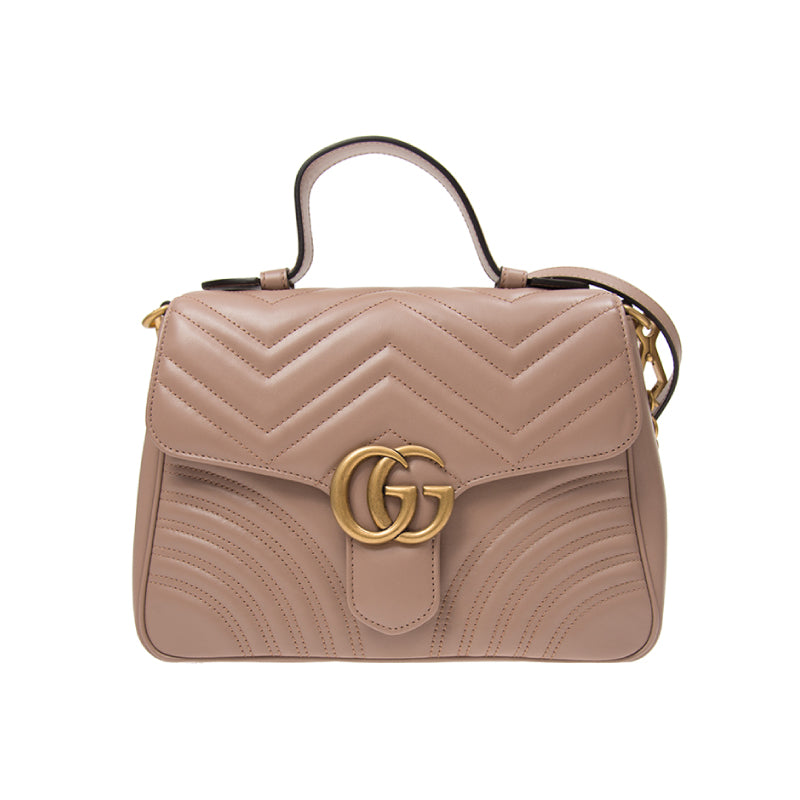 Gucci Chevron Leather GG Marmont Small Top Handle Bag Porcelain Rose