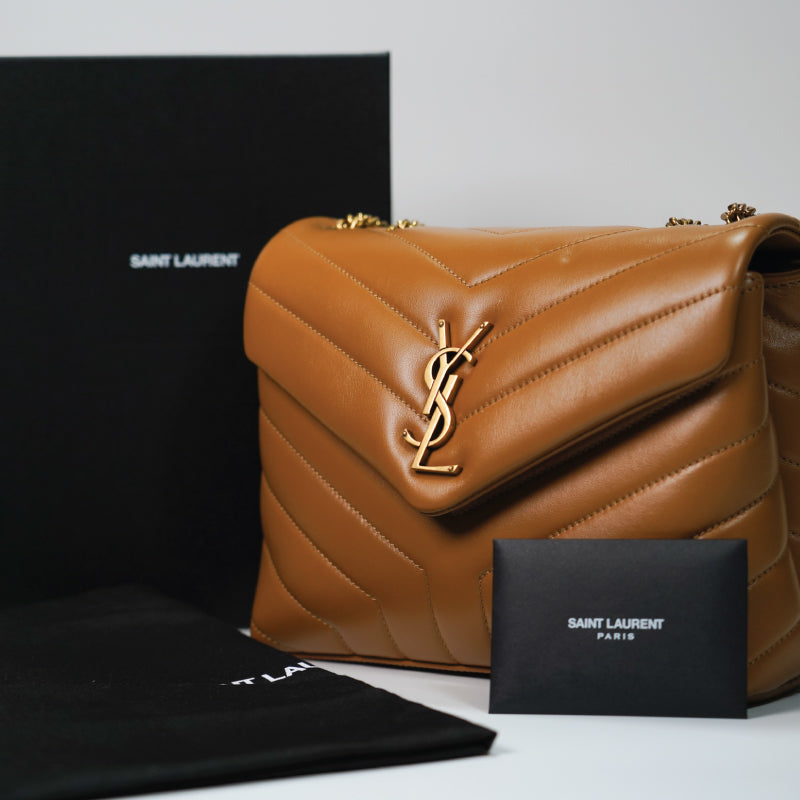 Saint Laurent Loulou Small Leather Bag Dark Naturel