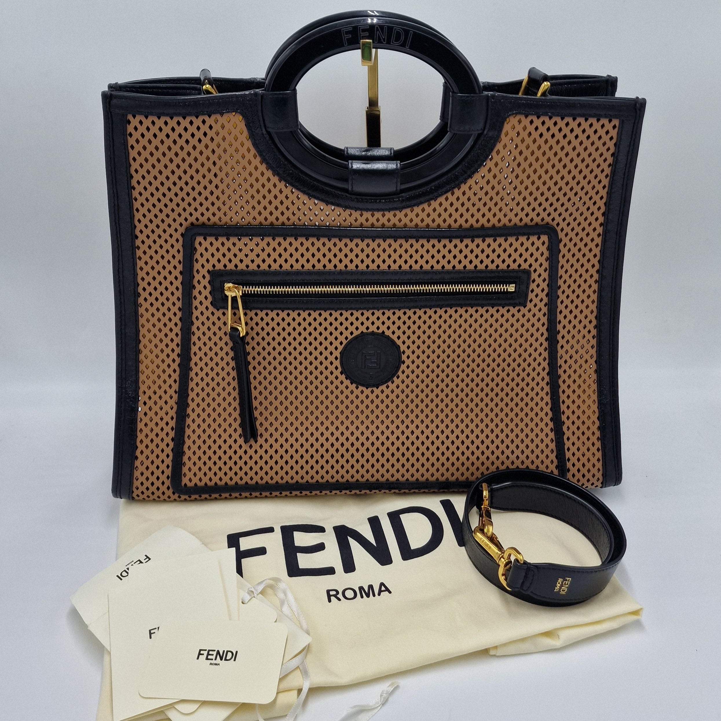 Fendi Medium Runaway Perforated Leather Shopper