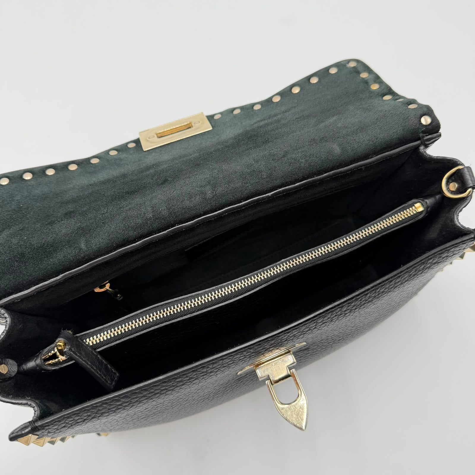 Valentino Black Leather Rockstud Top Handle Bag