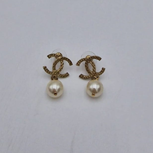 Chanel CC Gold Pearl Earrings