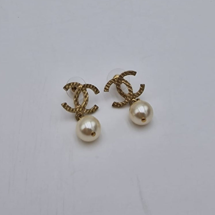 Chanel CC Gold Pearl Earrings