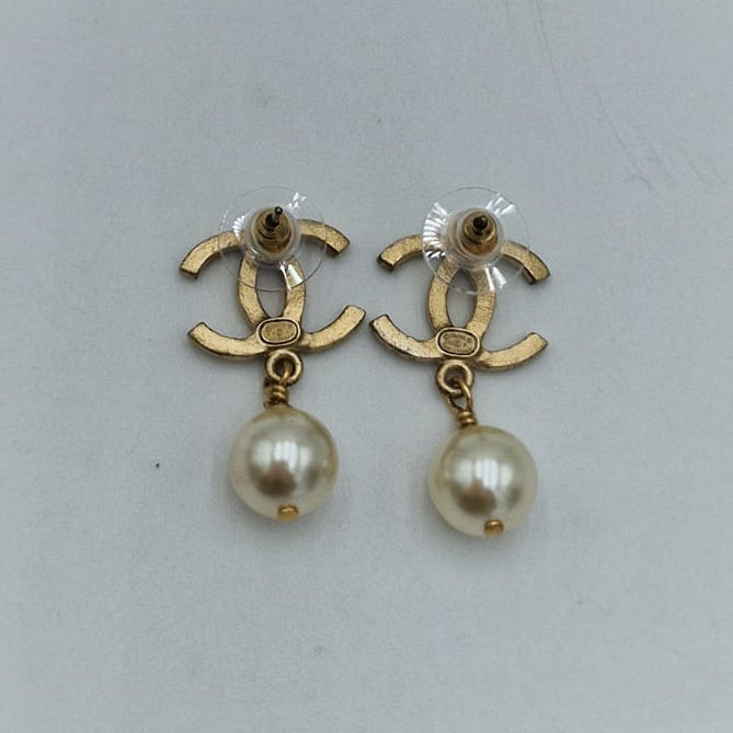 Chanel CC Gold Pearl Earrings