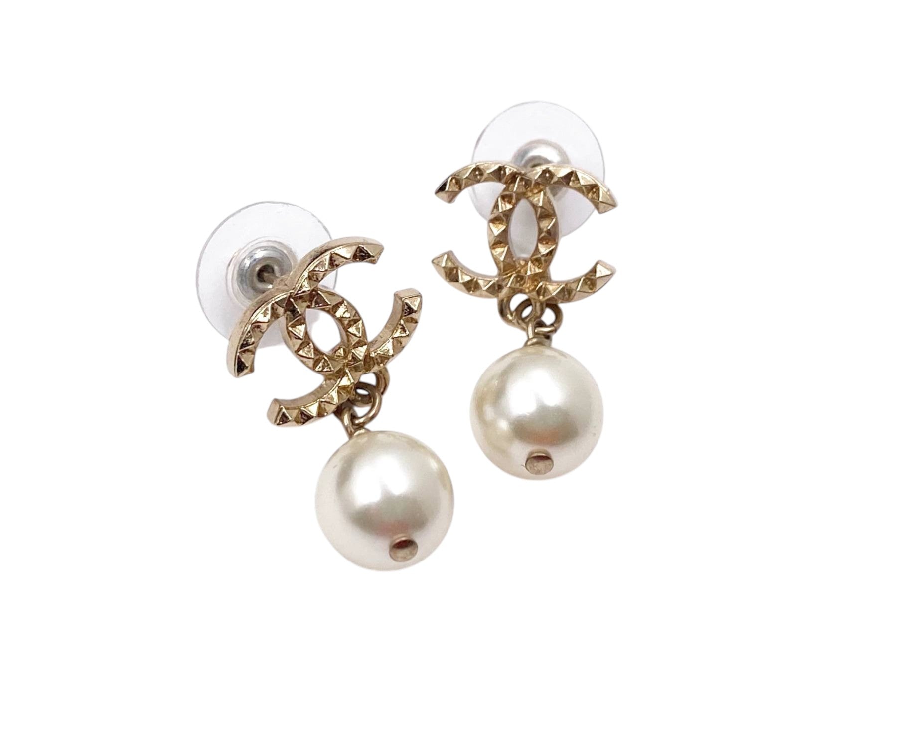 Chanel CC Gold Pearl Earrings