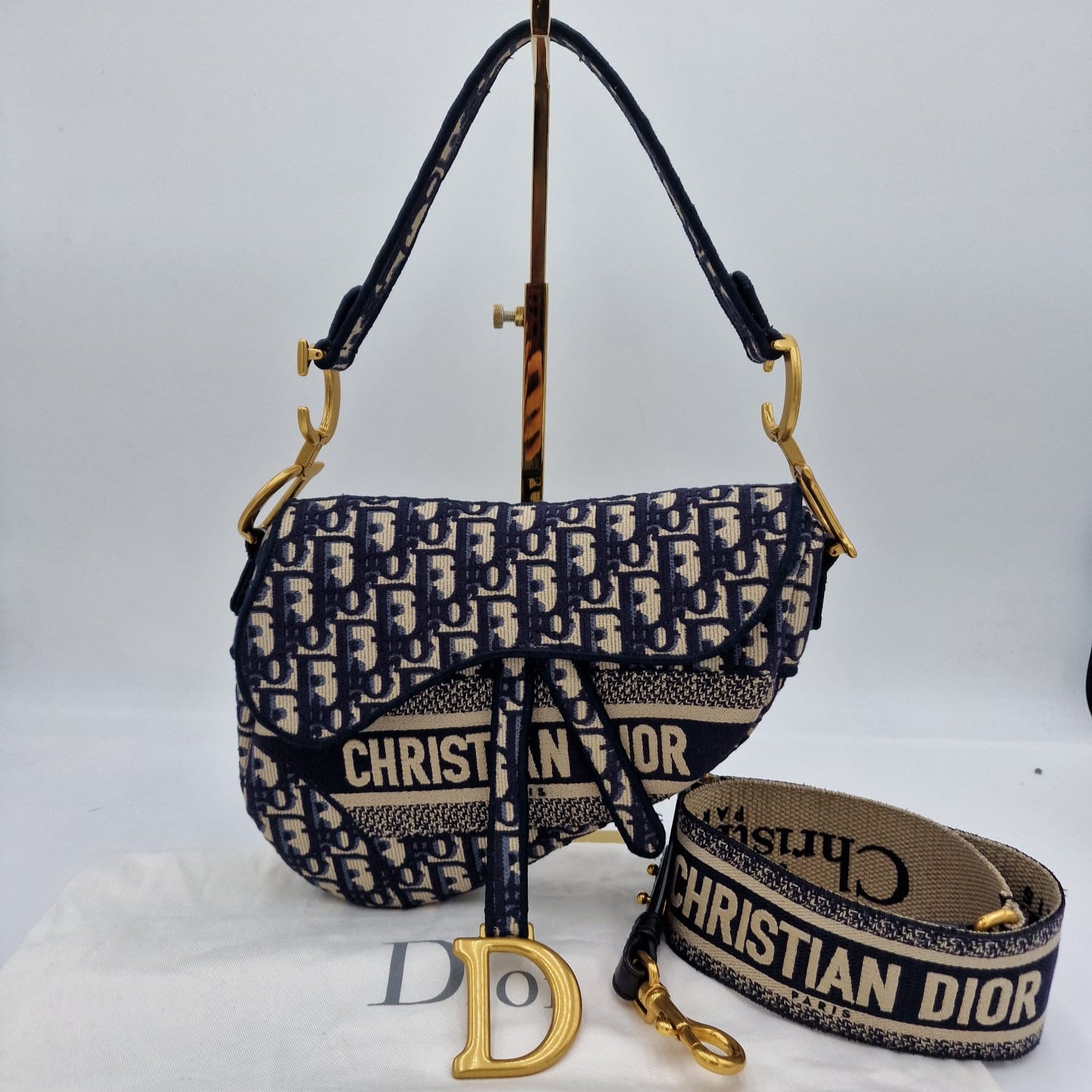 Dior Saddle Bag Blue Oblique Embroidery