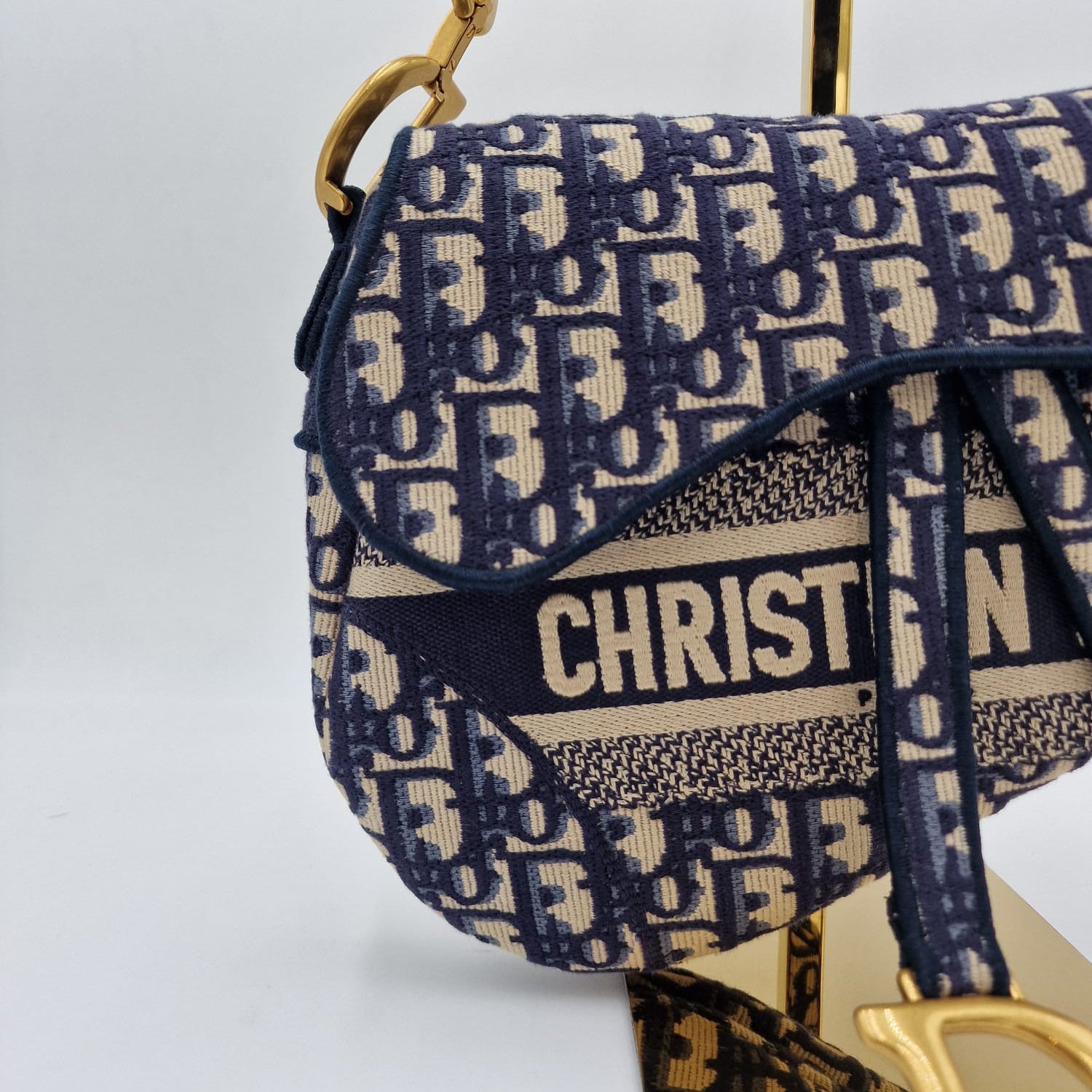 Dior Saddle Bag Blue Oblique Embroidery