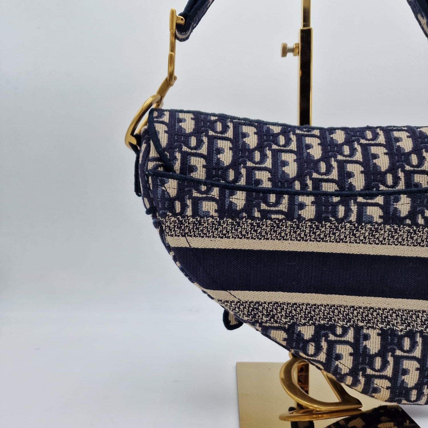 Dior Saddle Bag Blue Oblique Embroidery