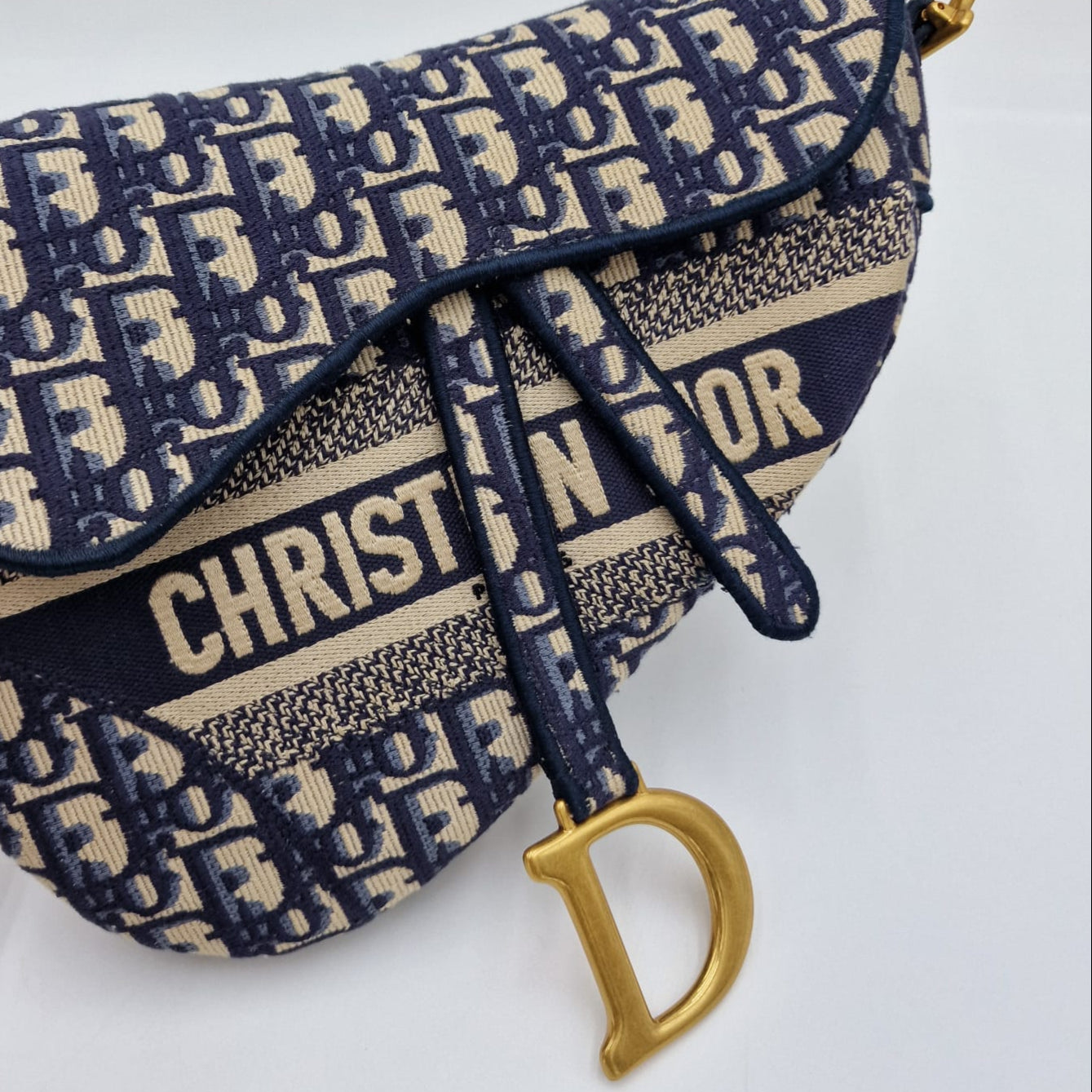 Dior Saddle Bag Blue Oblique Embroidery