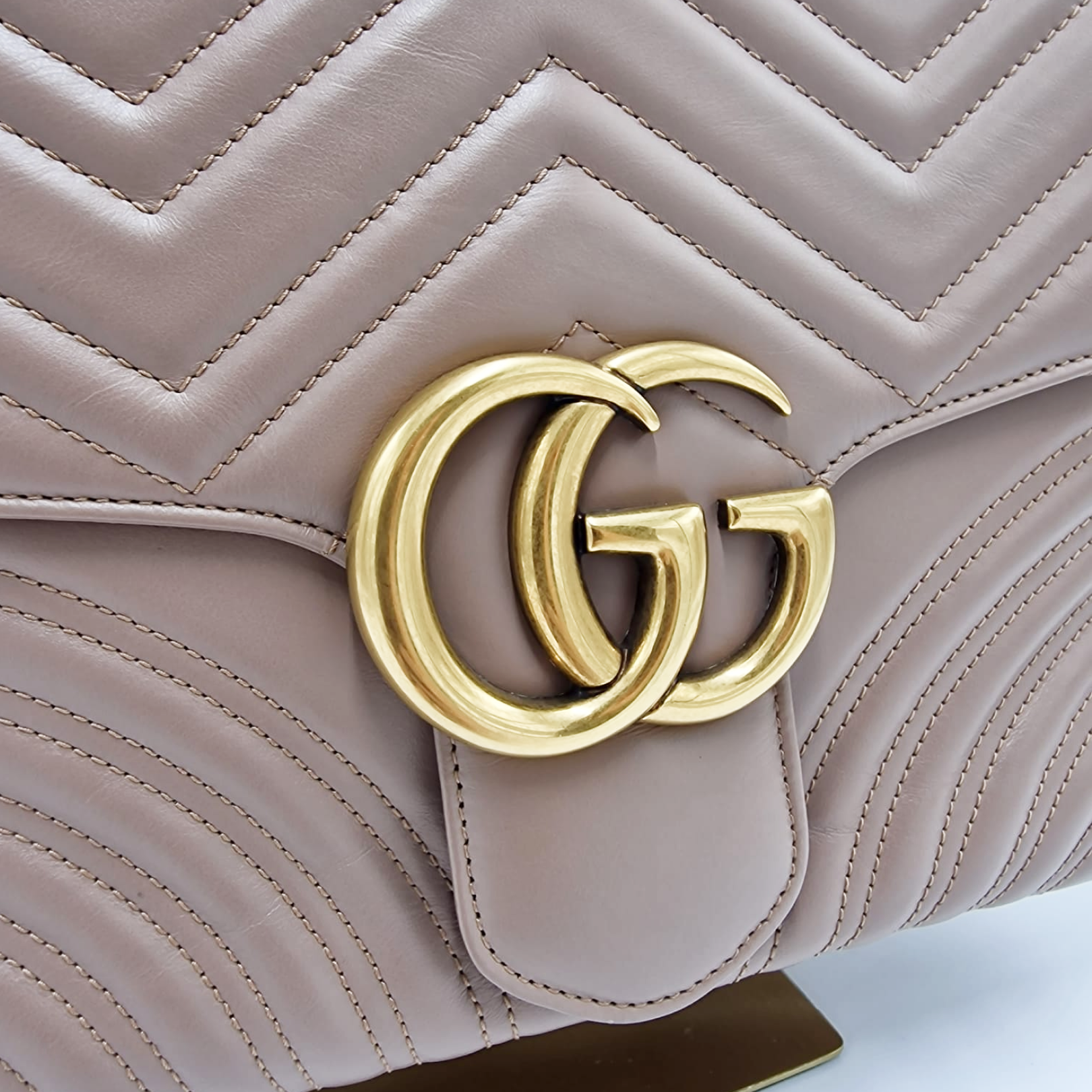Gucci Chevron Leather GG Marmont Small Top Handle Bag Porcelain Rose