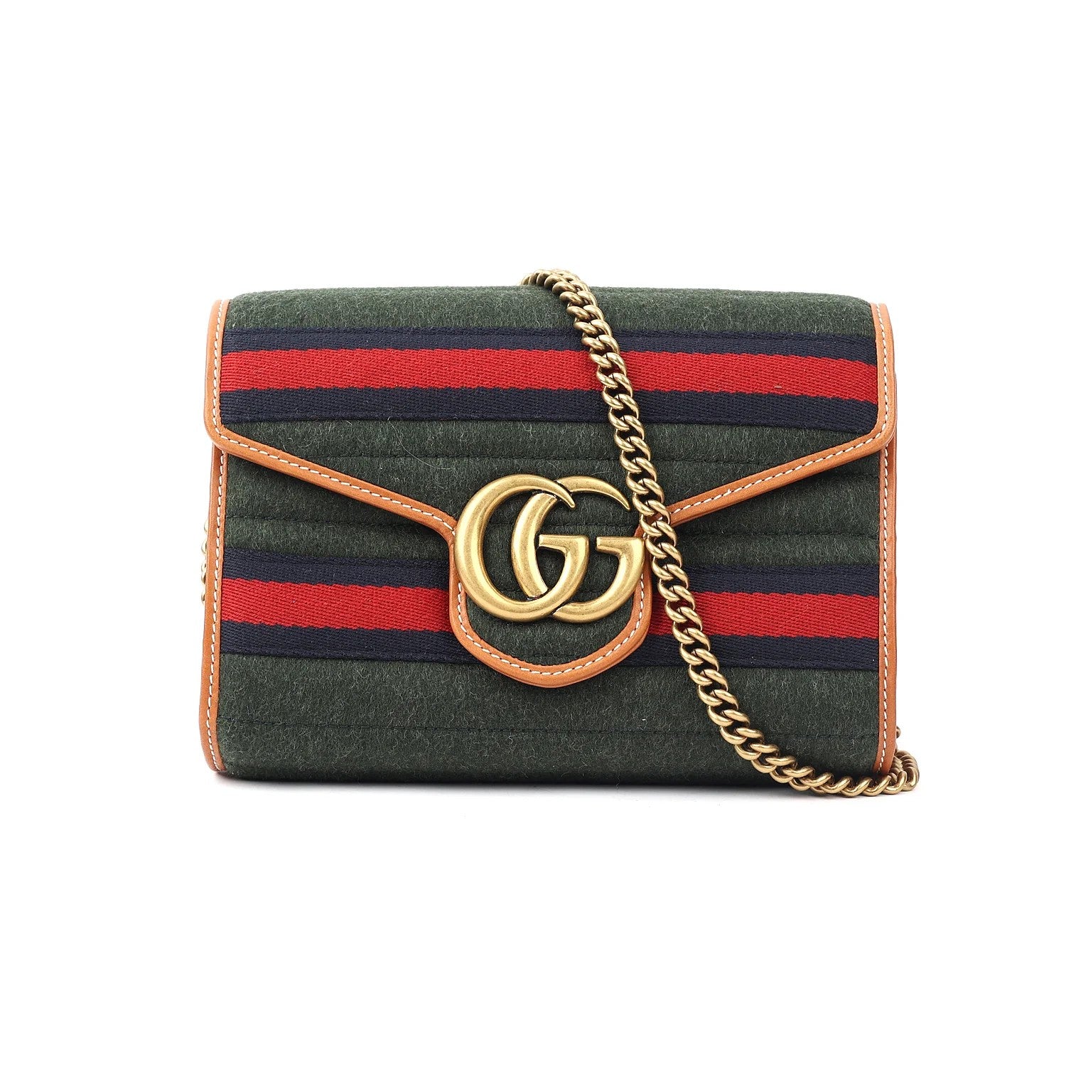 Gucci GG Marmont Striped Wool and Leather