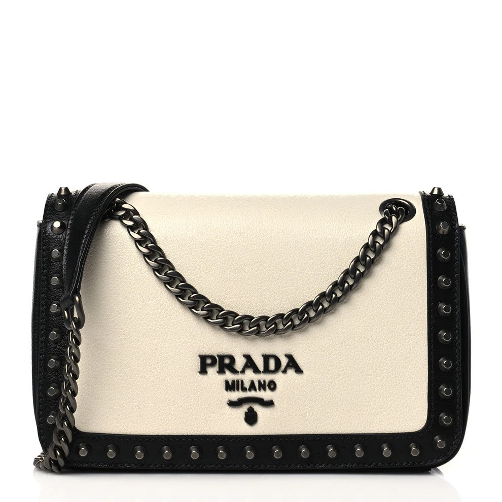 Prada Glace Calfskin Studded Crossbody Bag