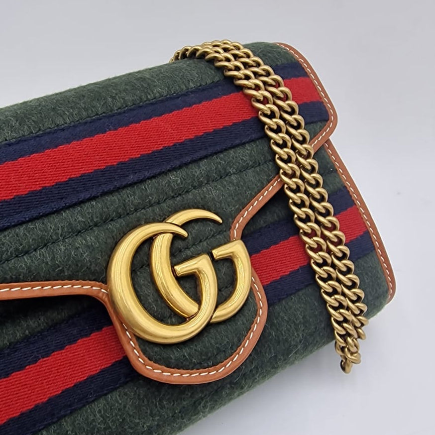 Gucci GG Marmont Striped Wool and Leather