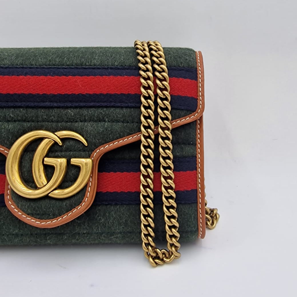 Gucci GG Marmont Striped Wool and Leather