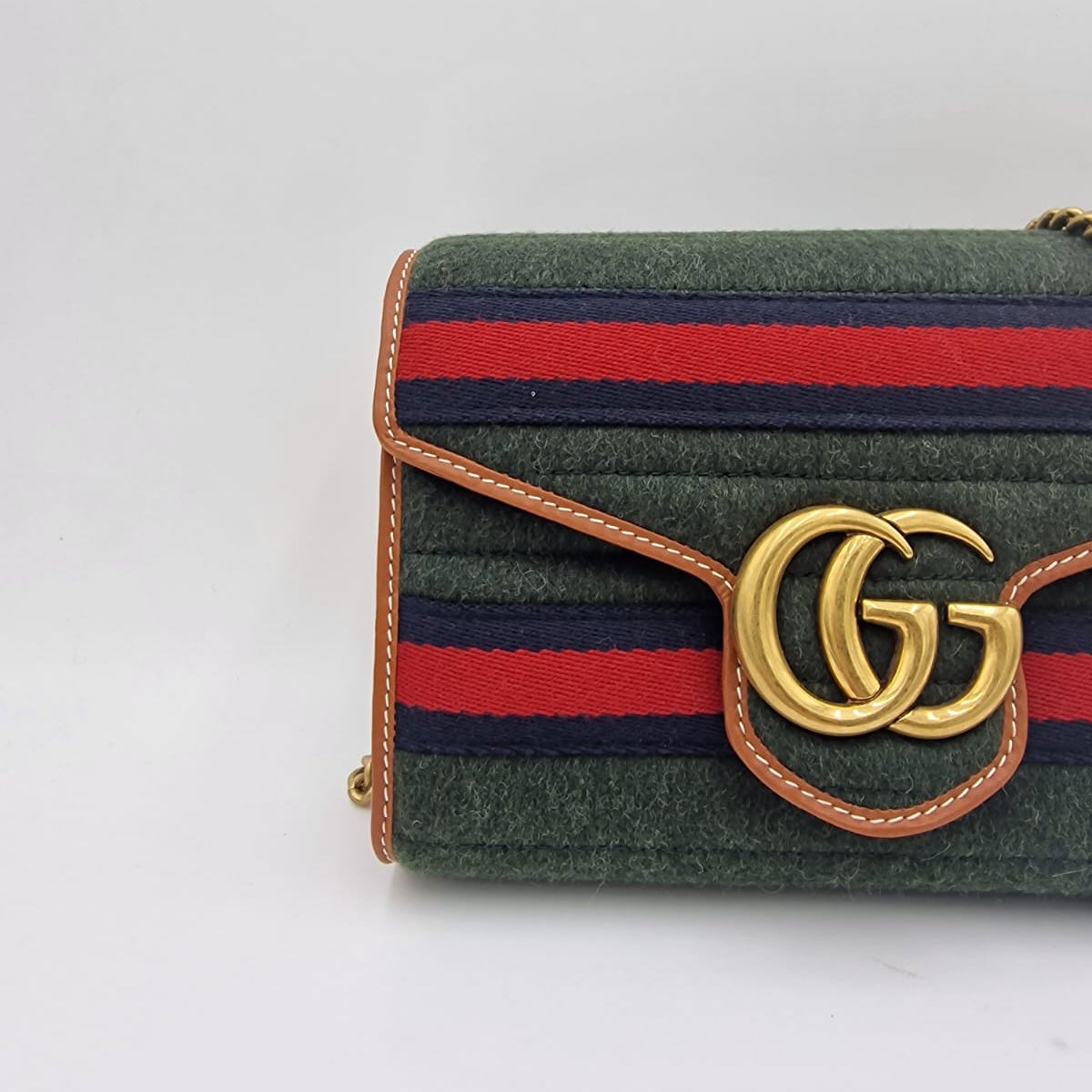 Gucci GG Marmont Striped Wool and Leather