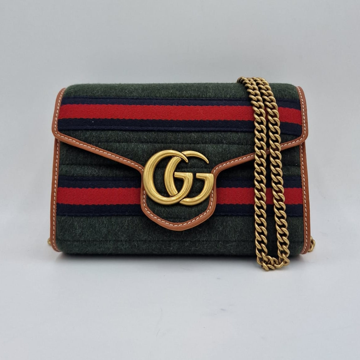 Gucci GG Marmont Striped Wool and Leather