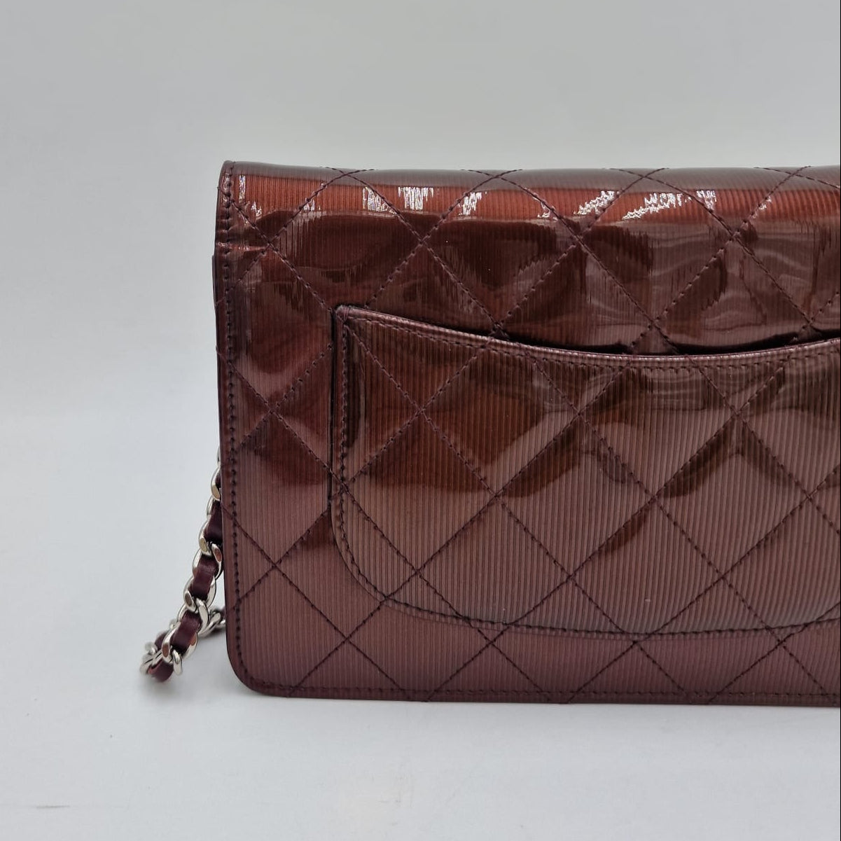 Chanel Quilted Patent Leather Wallet On Chain
