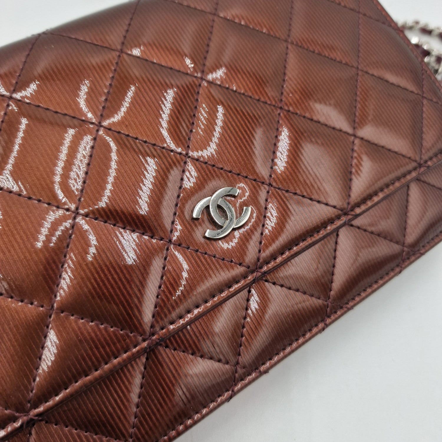 Chanel Quilted Patent Leather Wallet On Chain