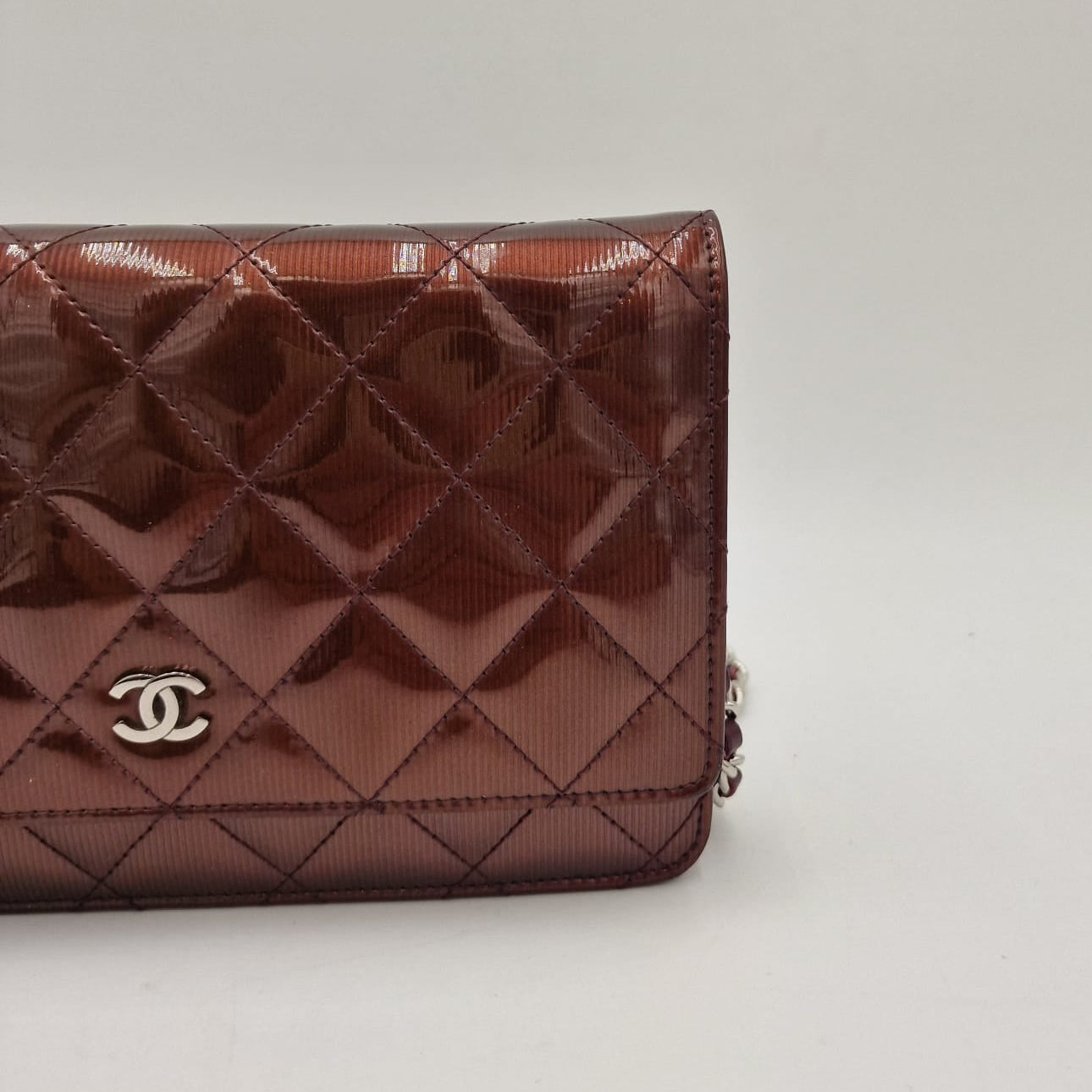 Chanel Quilted Patent Leather Wallet On Chain