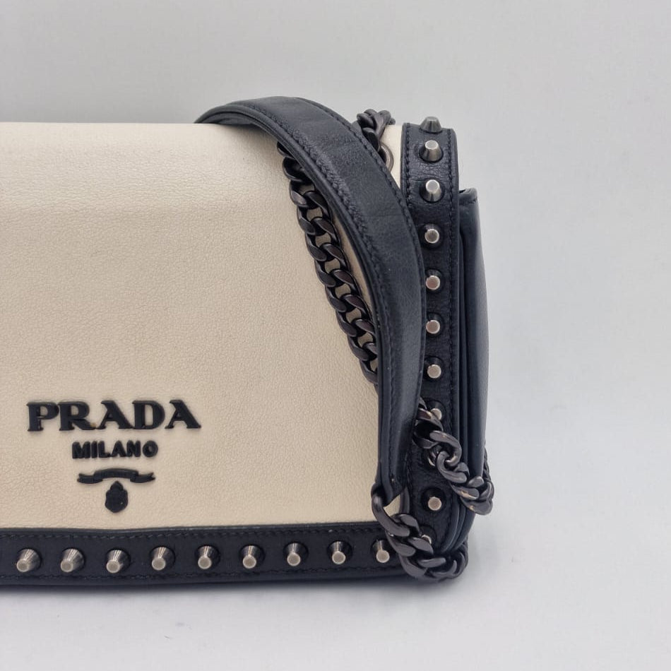 Prada Glace Calfskin Studded Crossbody Bag