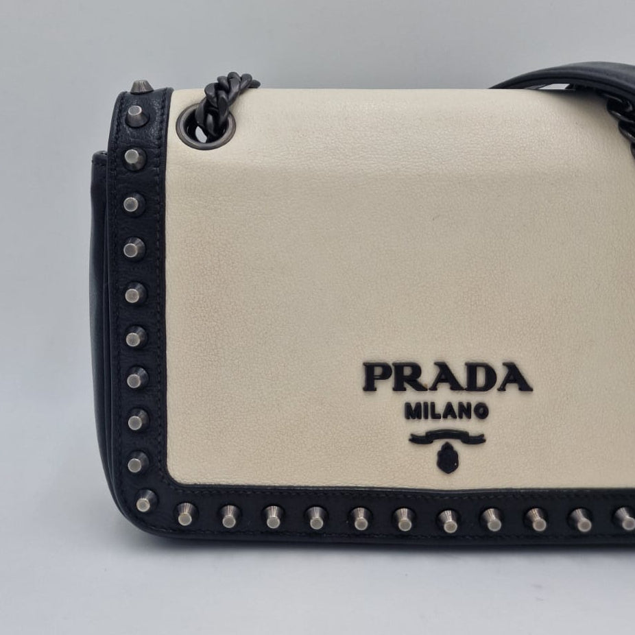 Prada Glace Calfskin Studded Crossbody Bag