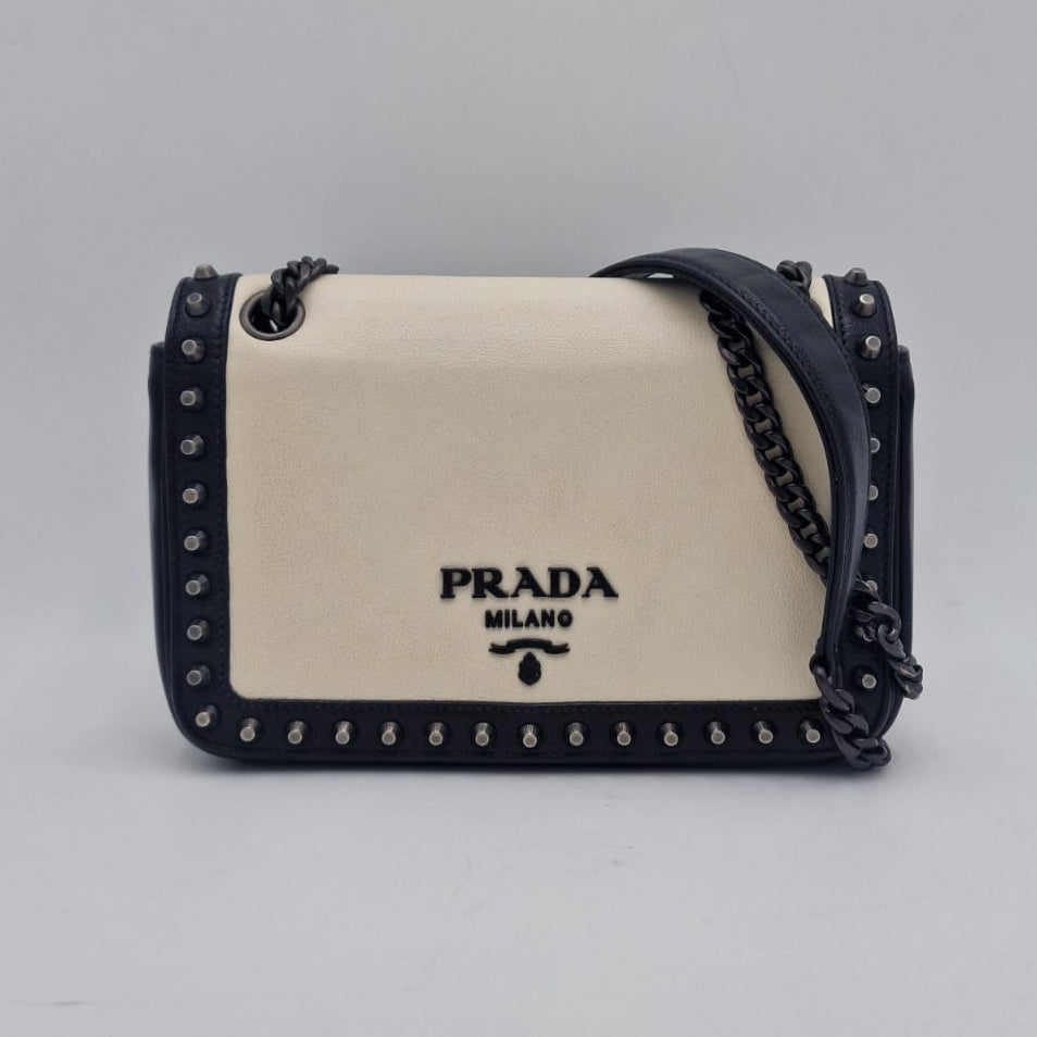 Prada Glace Calfskin Studded Crossbody Bag