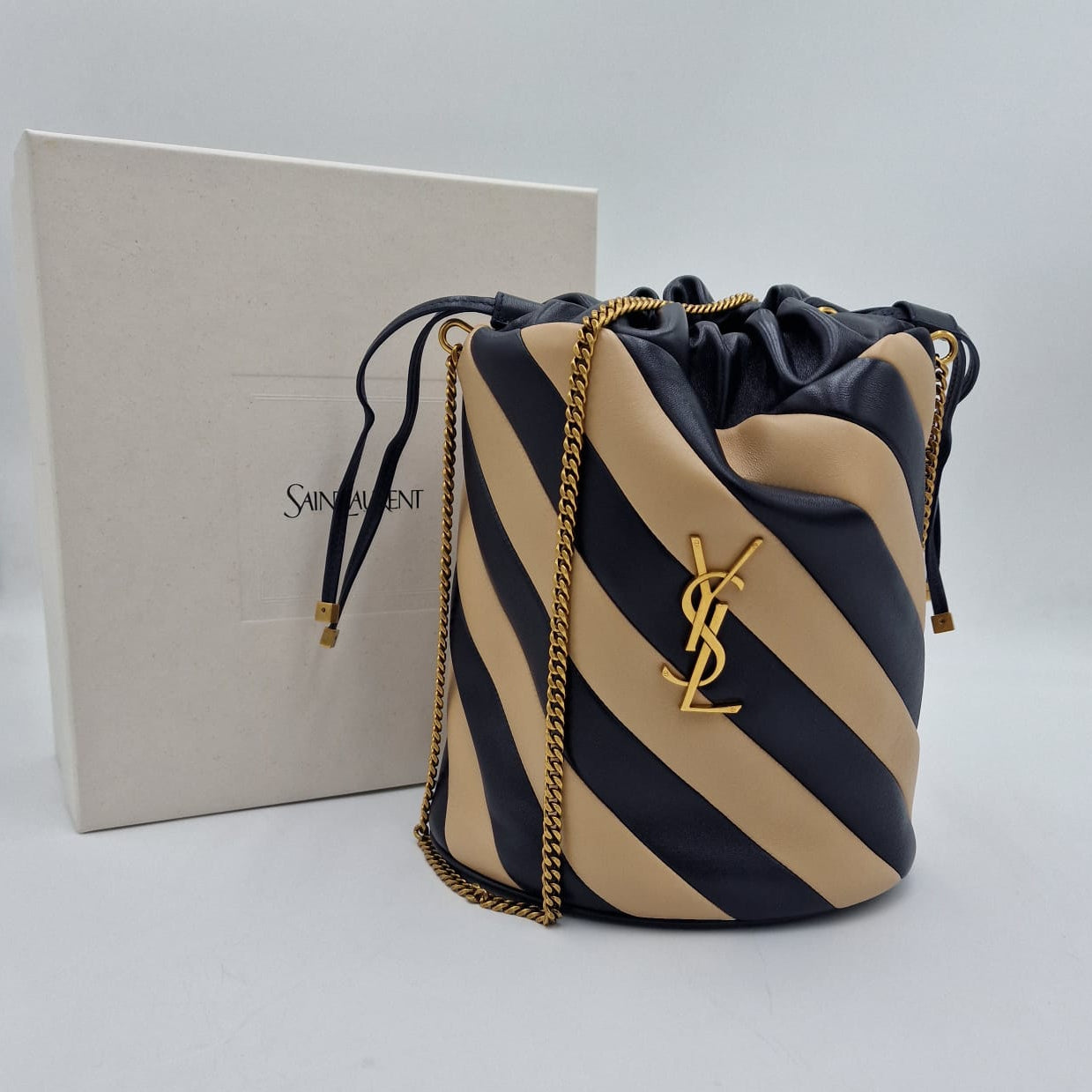 Saint Laurent Alix Striped Bucket