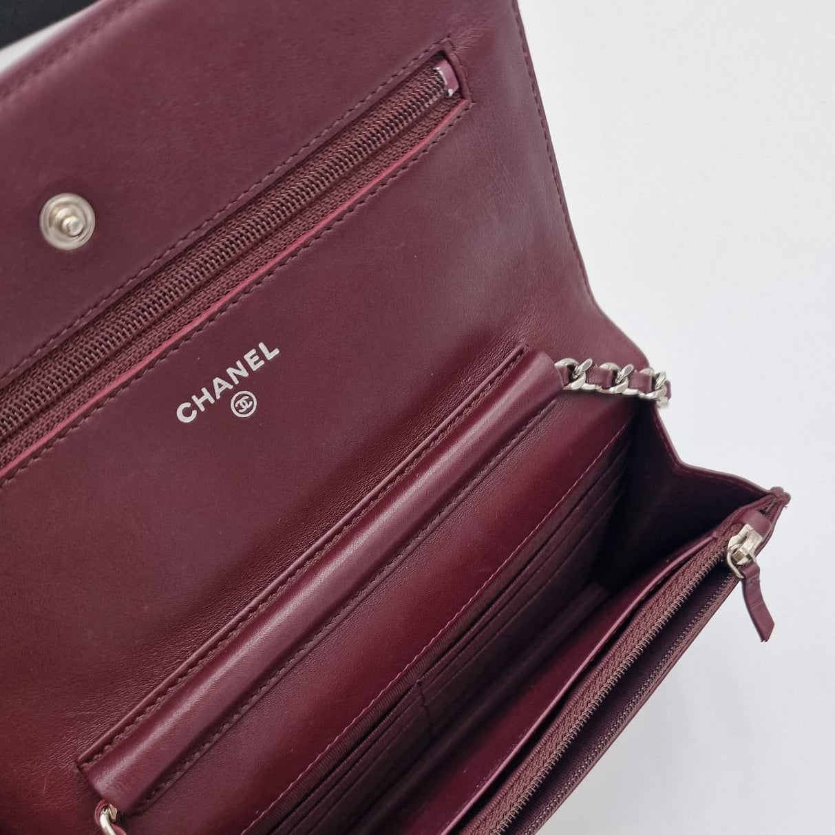 Chanel Quilted Patent Leather Wallet On Chain