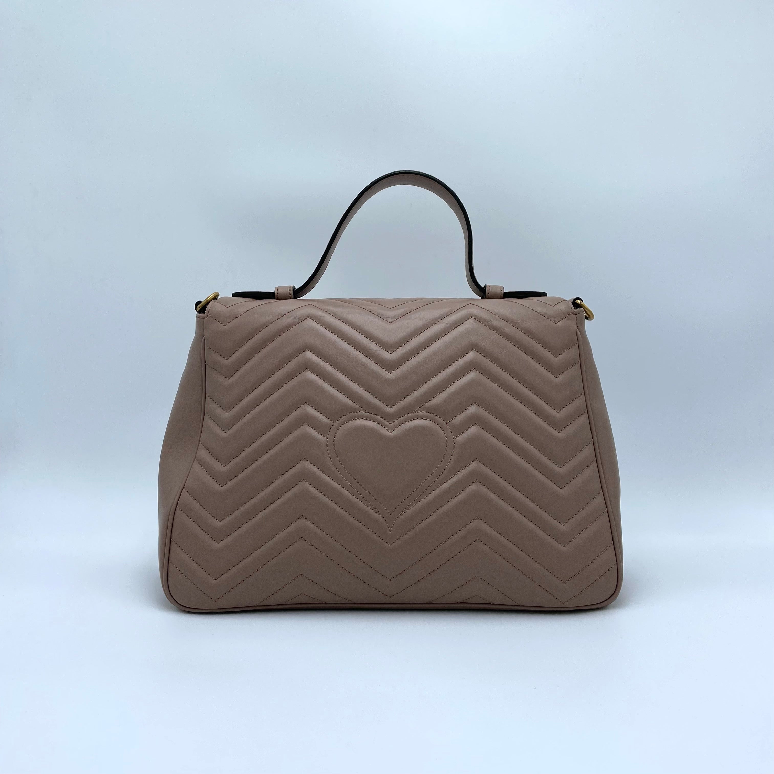 Gucci Chevron Leather GG Marmont Small Top Handle Bag Porcelain Rose